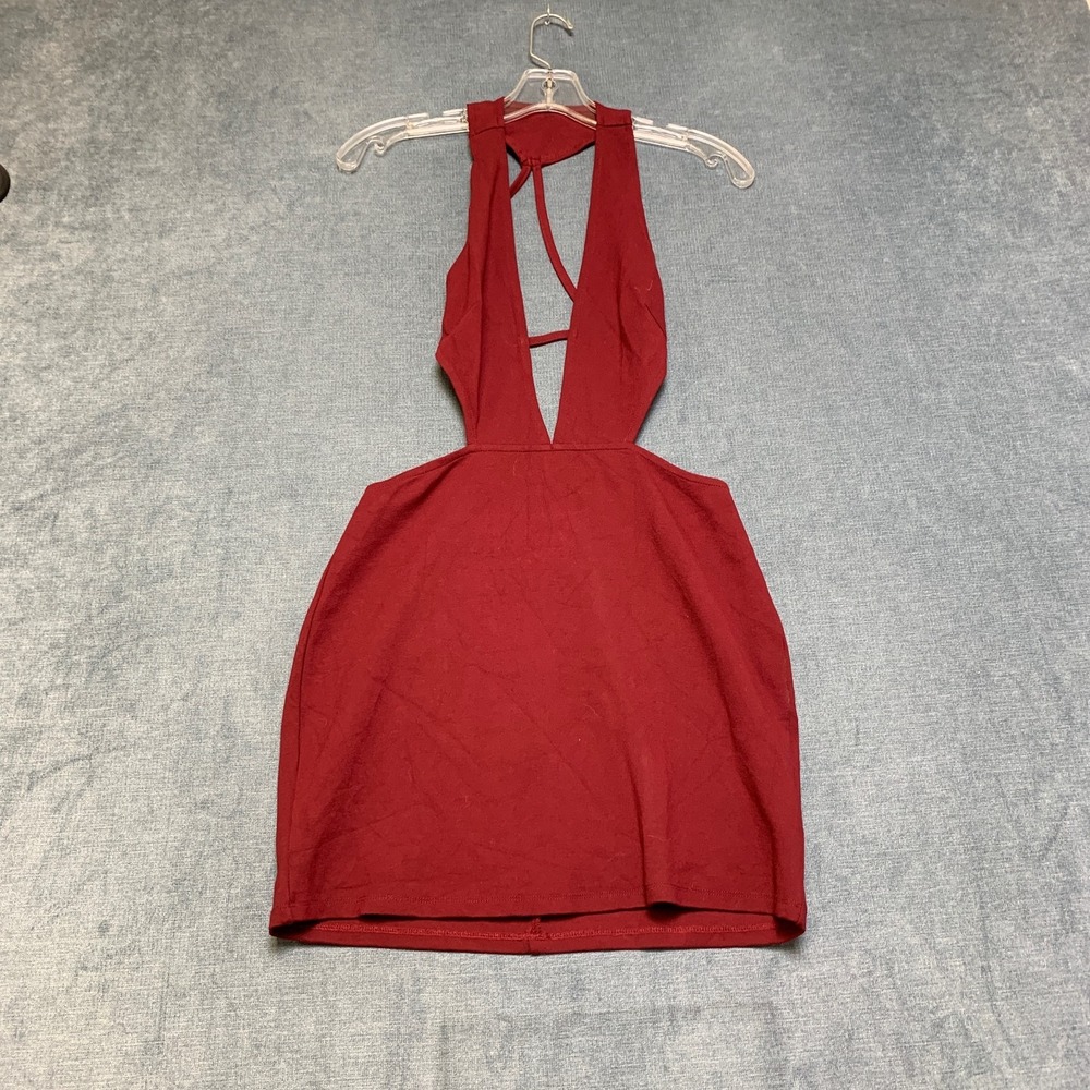Tobi Strappy Mini Bodycon Dress Womens Small Petite Maroon Sleeveless Back Zip